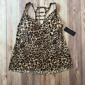 Aqua Green NWT Size Large Brown and Black Leopard Print Tankini Top